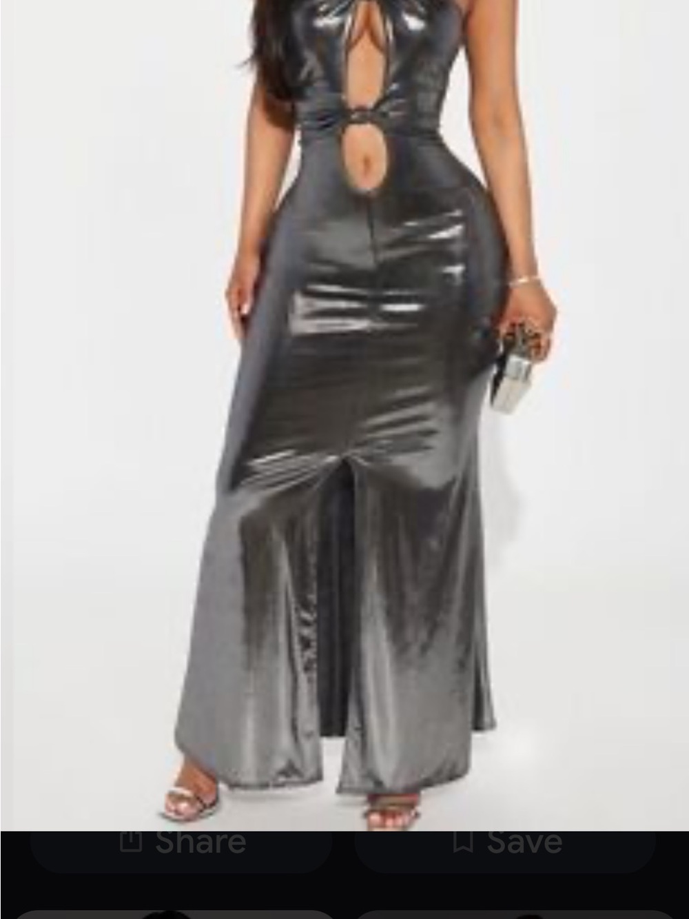 Fashion Nova Shiny Silver Cutout Maxi Skirt